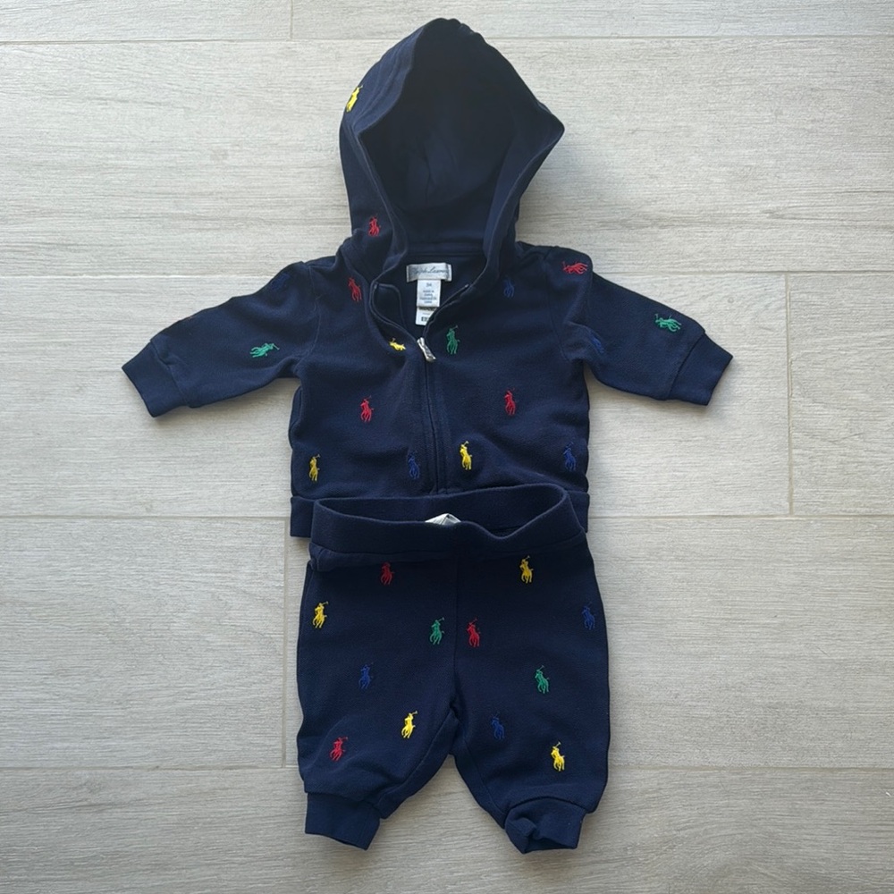 Kids Navy Blue Matching Set with Multicolor Accents